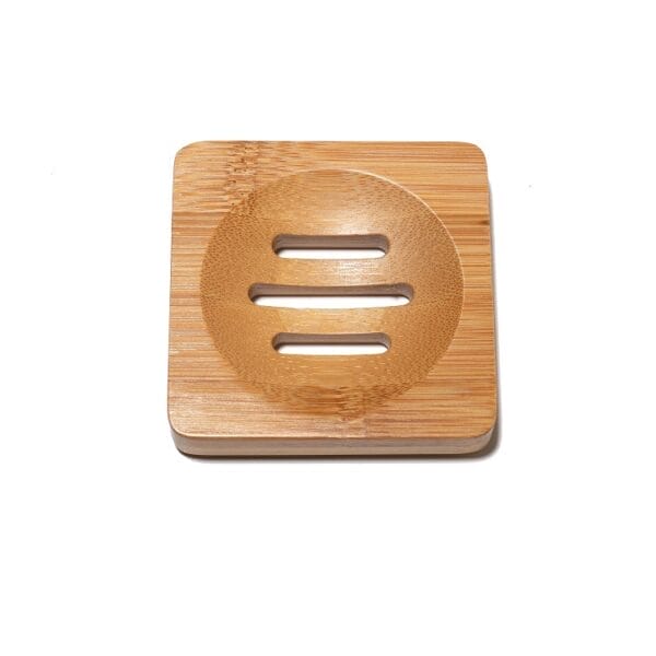 Holz Seifenschale mit runder Ablage und Schlitzen. Bamboofreundliche Seifenschale.