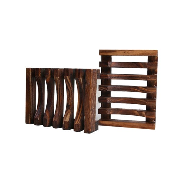 Holz Seifenschale Set, handgefertigt, für Großhandel. Dunkles Holz Design.