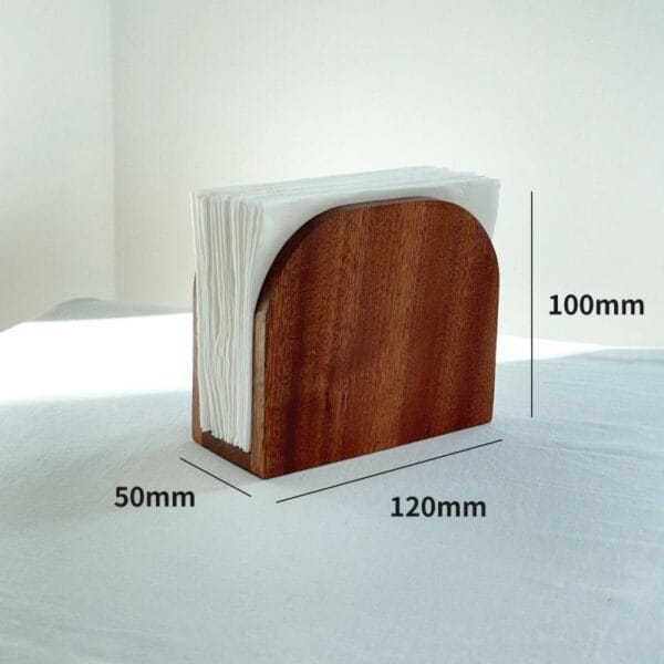 Serviettenhalter Holz mit Servietten, 100mm hoch, 120mm breit, 50mm tief. Stilvoller Tischhalter.