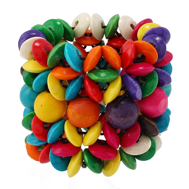 Buntes Boho-Armband aus Holzperlen, handgefertigtes Vintage-Design.