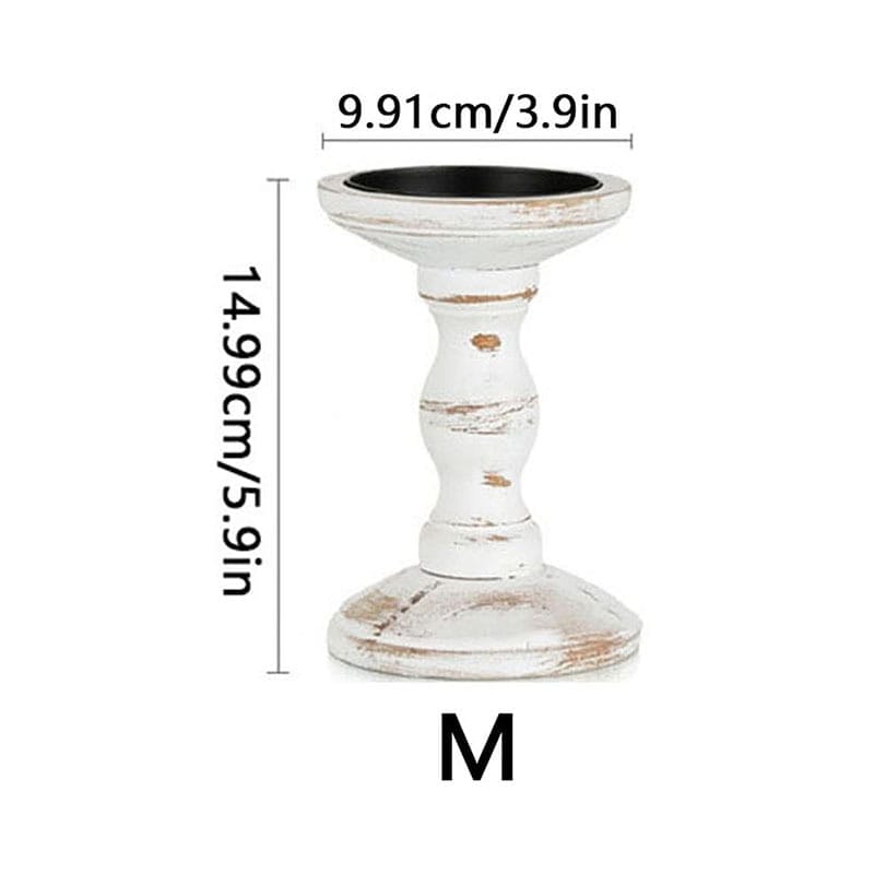 Rustikaler Kerzenständer aus Holz, Größe M, mit Maßangaben. Ideal für Landhausdeko.