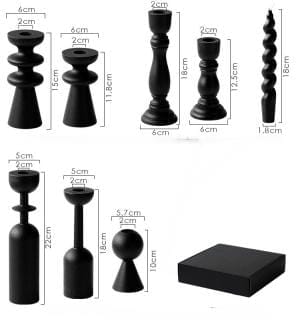 Elegante, schwarze Holzkerzenhalter in verschiedenen Formen und Größen. Moderne Kerzenständer Großhandel.