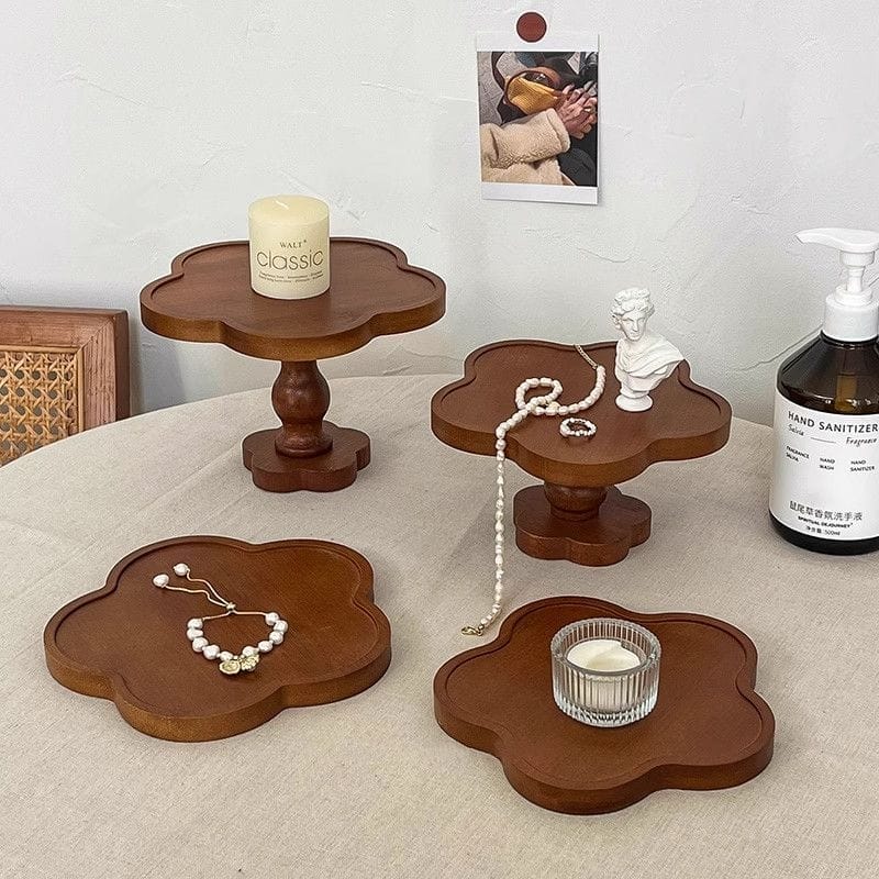 Holz Dekotabletts mit Füßen, Vintage Blumen-Design, Kerze, Schmuck, Handreiniger.