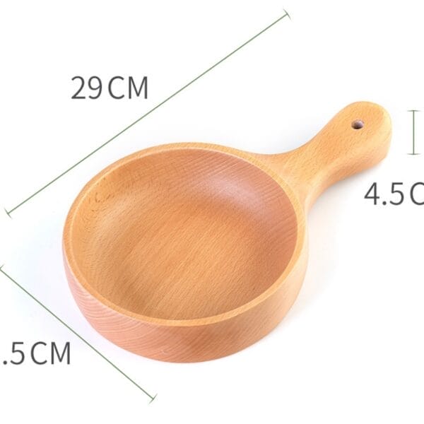 Holzschale mit Griff aus Buchenholz, 29cm lang, ideal für Küche und Haushalt.