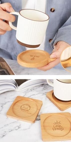 Holz Untersetzer rund mit Tasse. Individuell gestaltbarer, hitzebeständiger Untersetzer. "It's a tea time" und "Little Princess" Aufdruck.