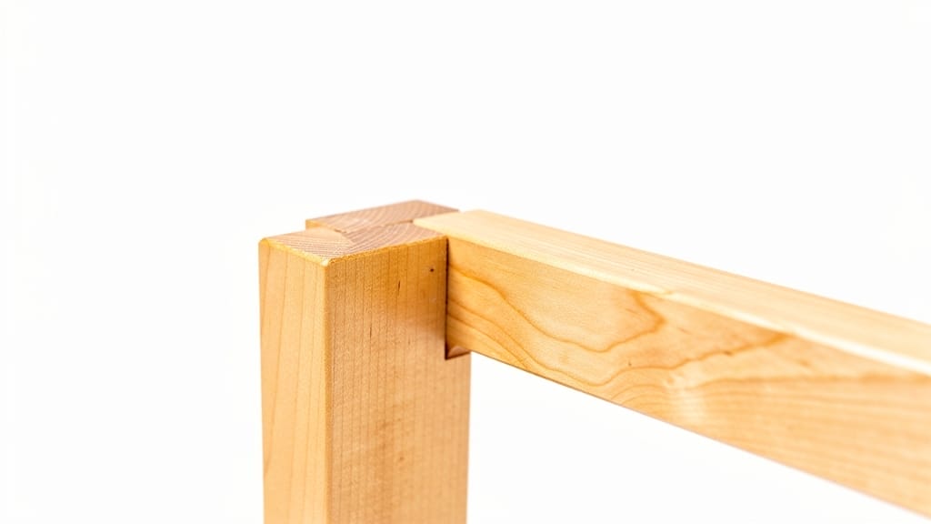 Holzverbindungsdetail: Überblattung in der Holzverarbeitung, Nahaufnahme.