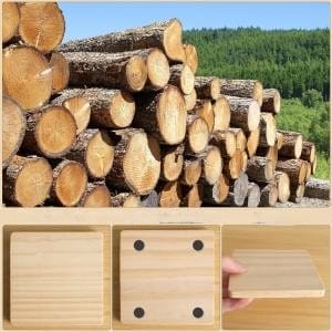 Holzstapel und Untersetzer aus Holz mit rutschfesten Pads. DIY-Teetassenuntersetzer.