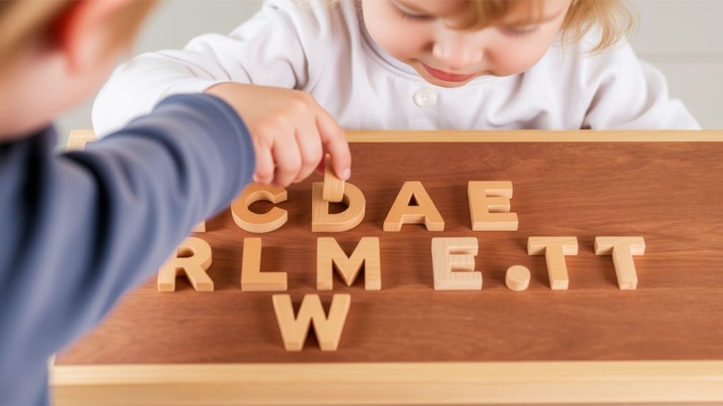 Kinder spielen mit Holz-Alphabet-Puzzle, ein wertvolles Lernwerkzeug.
