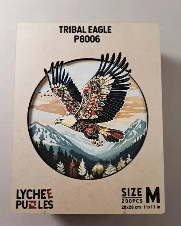 Adler Puzzle "Tribal Eagle" (200 Teile) von Lychee Puzzles. Holzpuzzle für Erwachsene.