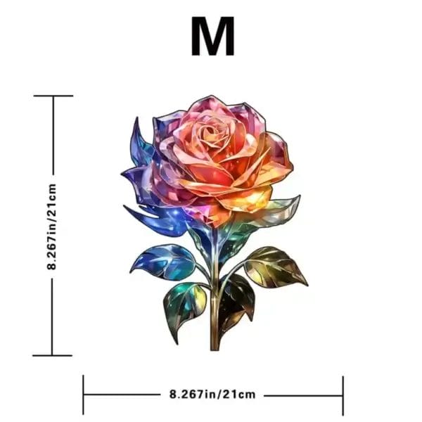 Funkelnde Kristallrose mit Maßangaben 8.267in/21cm. Text im Bild: M.