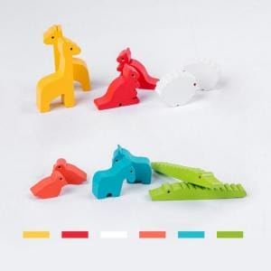 Buntes Balancier-Spielzeug aus Holz: Giraffen, Nilpferde, Krokodile für Kinder.