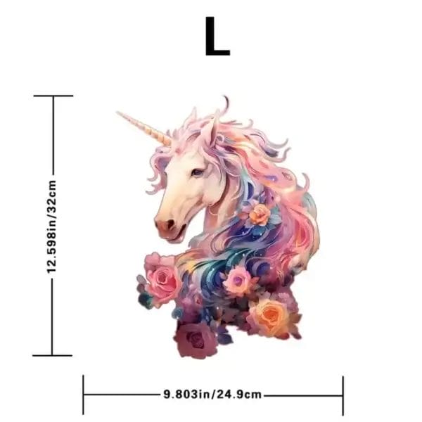 Einhorn mit Blumen, Größe L. Lasergeschnittenes Puzzle-Motiv.