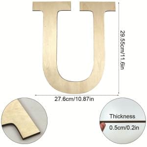 Großer Holzbuchstabe U, 29.55cm hoch, 27.6cm breit, 0.5cm dick. Ideal für Großhandel.