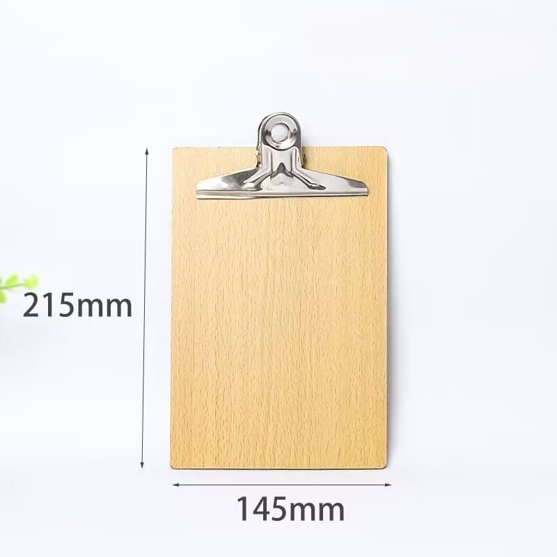 Holz Klemmbrett A4 mit silberner Klemme, Maße 215mm x 145mm. Robustes Klemmbrett Holz.