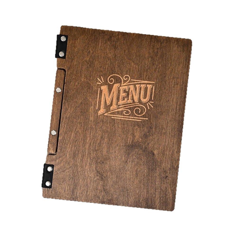 Holz-Speisekarte mit der Aufschrift "MENU