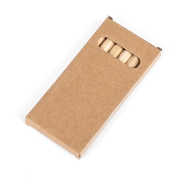 Holzstifte: Buntstifte in einer braunen Pappschachtel für Kinderkunst.