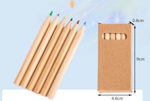 Holzstifte: 6 bunte Mini-Holzstifte in einer kleinen Pappschachtel.