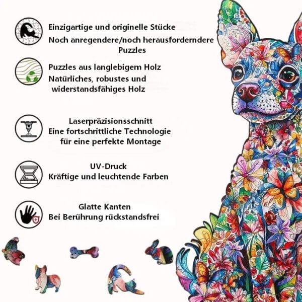 Hunde Puzzle aus Holz mit 200 Teilen, Laserschnitt und UV-Druck, personalisierbar