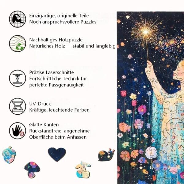 Magisches Holzpuzzle mit 200 Teilen: Einzigartig, nachhaltig, präzise geschnitten.