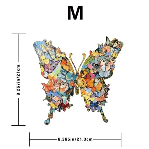 Schmetterling Puzzle aus Holz, 126 Teile, Größe M. Buntes Schmetterlingsdesign mit Maßen 21x21.3cm.