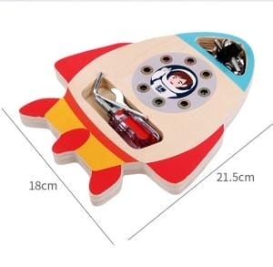 Montessori-Holzspielzeug Rakete mit Werkzeug für Kinder. Nachhaltiges Spielzeug.